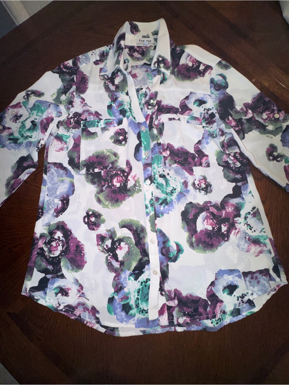 Express womens shirt long sleeve buttons up floral multicolor size M